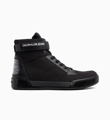 calvin klein black leather high top trainers