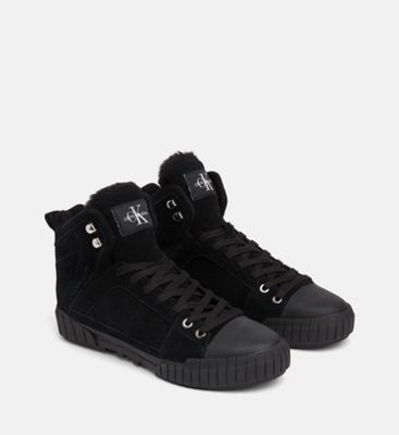 calvin klein black leather high top trainers