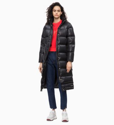 calvin klein long puffer down coat