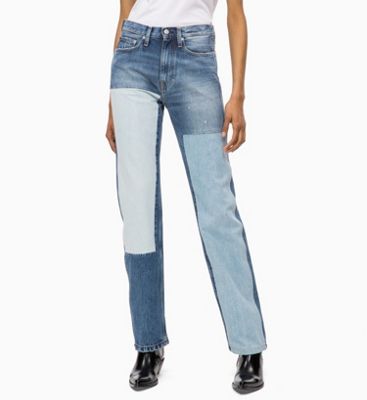 ckj 030 high rise straight patched jeans