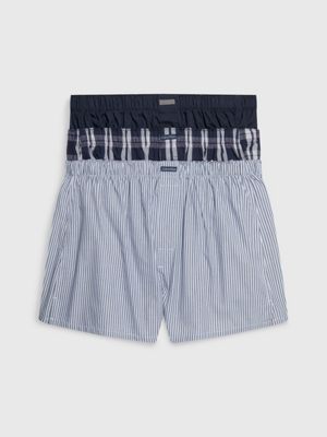 Calvin Klein Men's Woven Boxers - 3 Pack - Tide/Morgan Stripe - Small