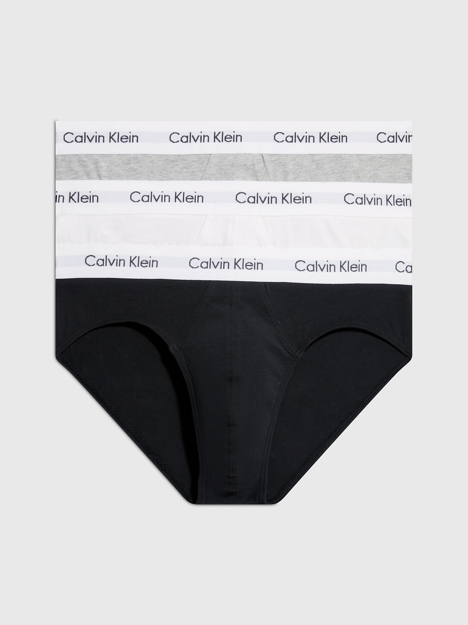 Black/white/grey Heather 3 Pack Briefs - Cotton Stretch undefined men Calvin Klein