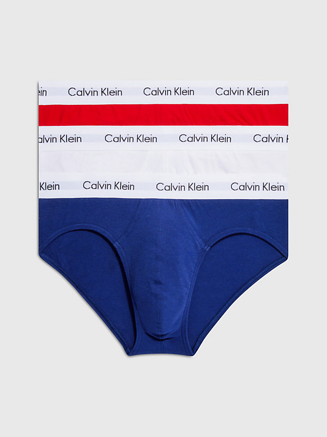 White/red Ginger/pyro Blue 3 Pack Briefs - Cotton Stretch undefined men Calvin Klein