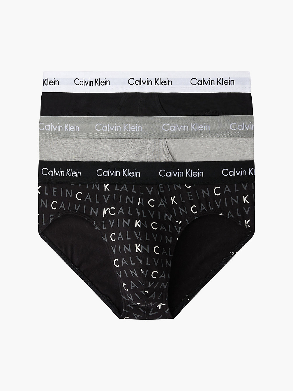 BLACK/GREY HEATHER/SUBDUED LOGO Lot De 3 Slips - Cotton Stretch undefined hommes Calvin Klein