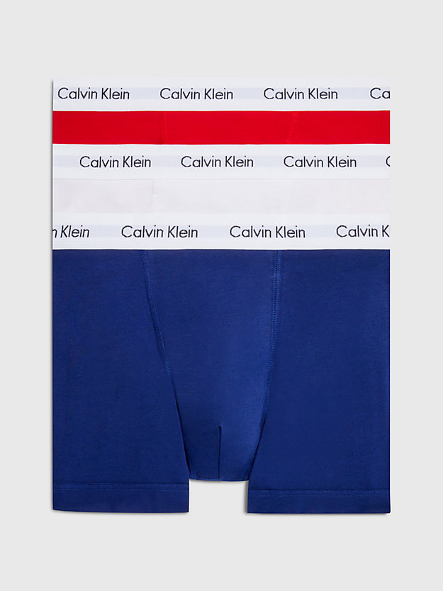 white/red ginger/pyro blue 3 pack trunks - cotton stretch for men calvin klein