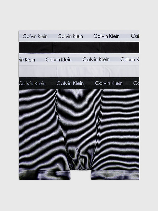 white/ b&w stripe/ black 3 pack trunks - cotton stretch for men calvin klein