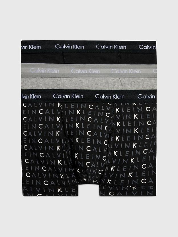 black/grey heather/subdued logo 3 pack trunks - cotton stretch for men calvin klein