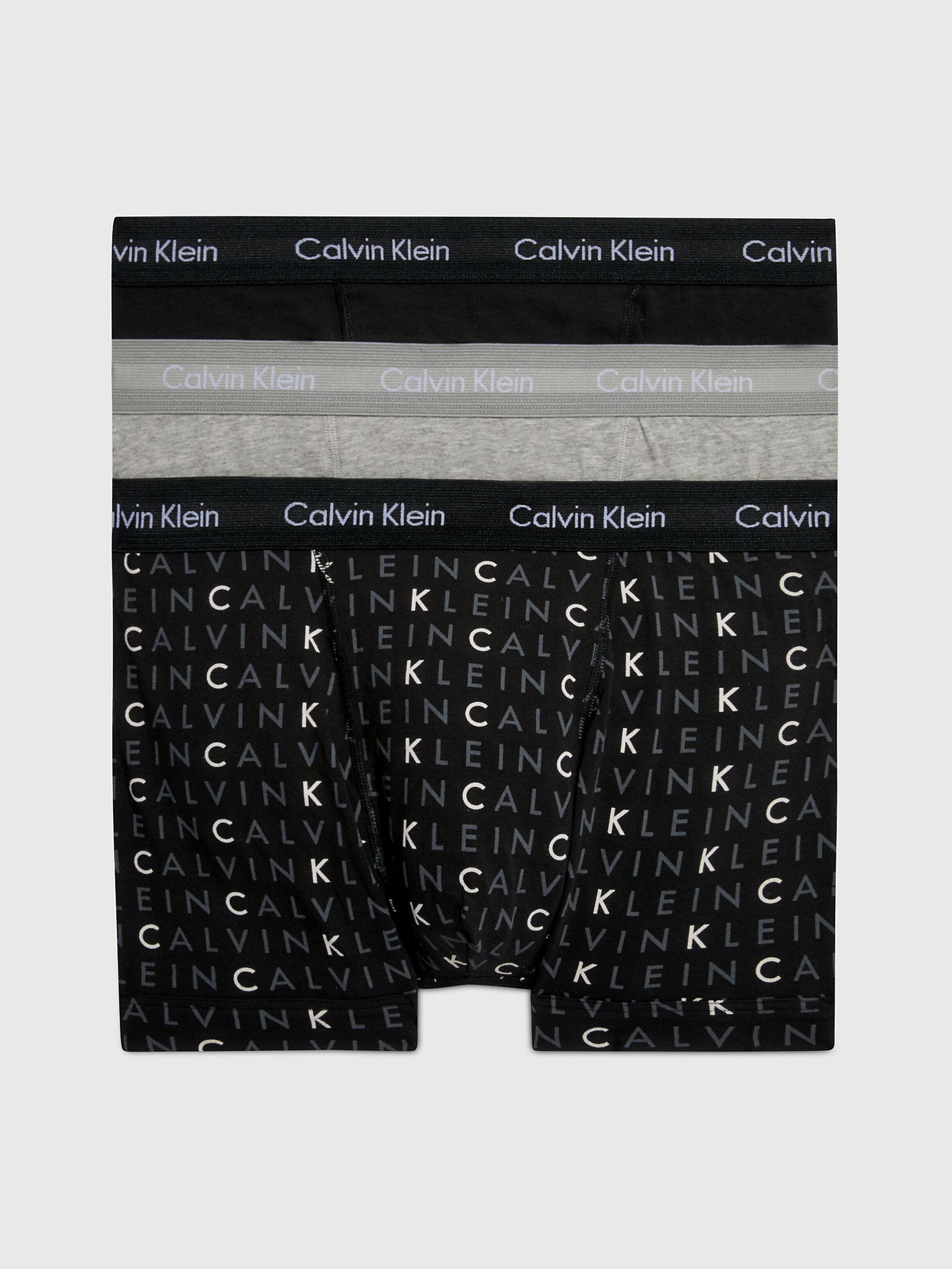 Black/grey Heather/subdued Logo 3 Pack Trunks - Cotton Stretch undefined men Calvin Klein