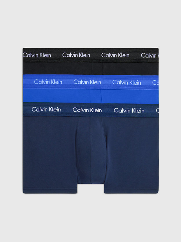 black/blueshadow/cobaltwater dtm wb 3 pack low rise trunks - cotton stretch for men calvin klein