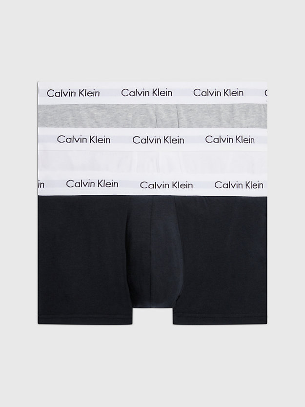 BLACK/WHITE/GREY HEATHER 3 Pack Low Rise Trunks - Cotton Stretch for men CALVIN KLEIN