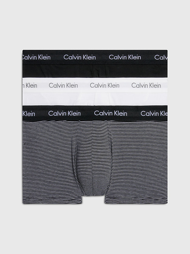 white/ b&w stripe/ black 3 pack low rise trunks - cotton stretch for men calvin klein