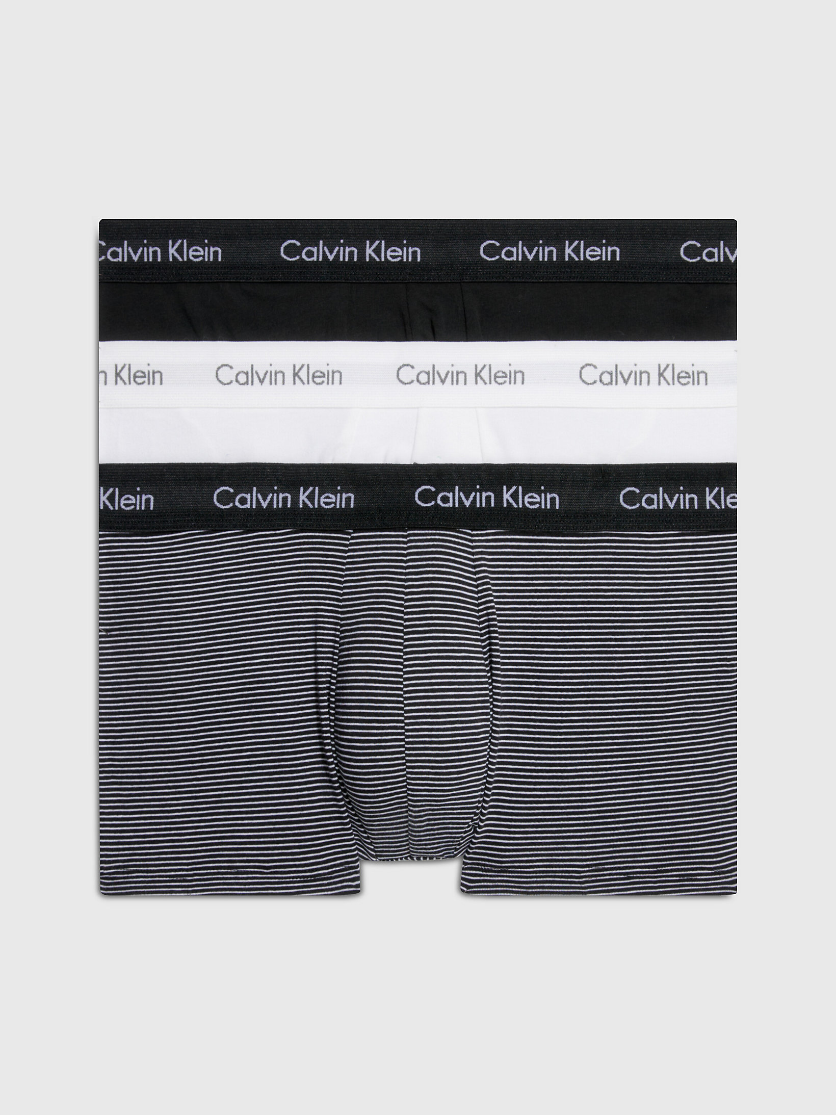 White/ B&w Stripe/ Black 3 Pack Low Rise Trunks - Cotton Stretch undefined men Calvin Klein