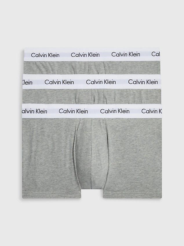 grey 3 pack low rise trunks - cotton stretch for men calvin klein
