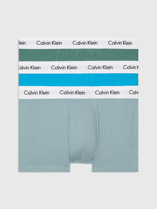  sageb grn w/ wh wbs 3 pack low rise trunks - cotton stretch for men calvin klein