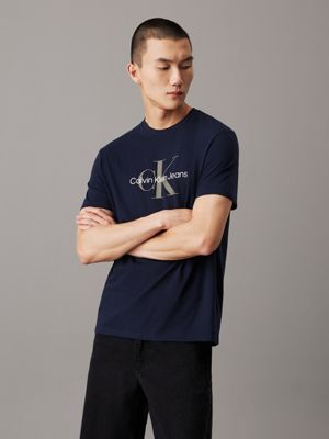 T Shirts Homme Longs en Coton et Plus Calvin Klein Bleu