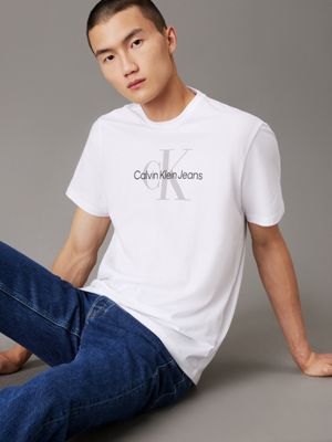 t-shirt con monogramma brilliant white da uomini calvin klein jeans