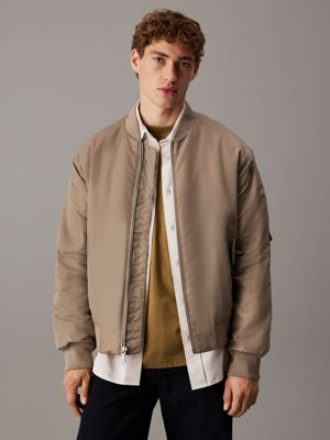 taupe padded nylon bomber jacket for men calvin klein jeans