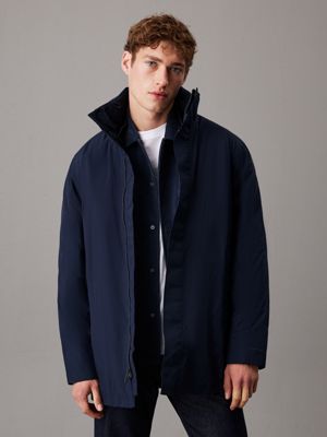 blue technical puffer coat for men calvin klein