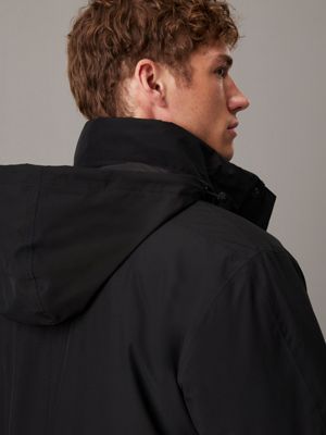 black technical puffer coat for men calvin klein