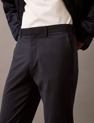 blue slim wool blend trousers for men calvin klein