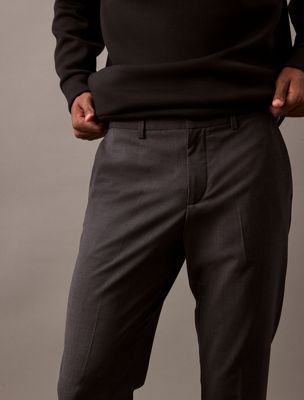 charcoal heather slim wool blend trousers for men calvin klein