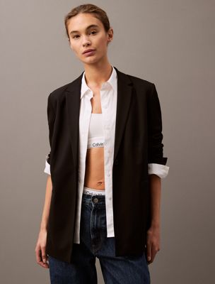 black archroma soft crepe blazer for women calvin klein