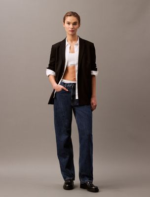 black soft crepe blazer for women calvin klein