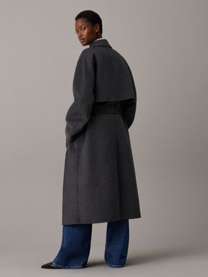 gunmetal melange double face wool wrap coat for women calvin klein