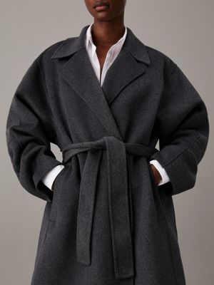 gunmetal melange double face wool wrap coat for women calvin klein