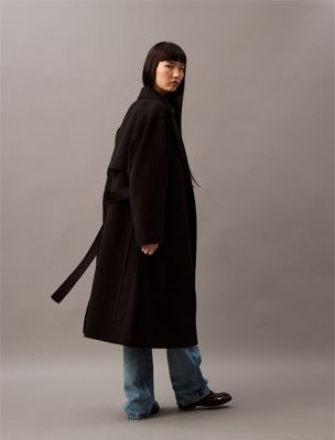 black archroma double face wool wrap coat for women calvin klein