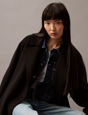 cappotto avvolgente in lana double-face black archroma da donne calvin klein