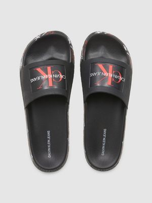 women's black calvin klein sliders