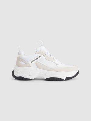 calvin klein white maya mesh and suede fashion chunky trainers