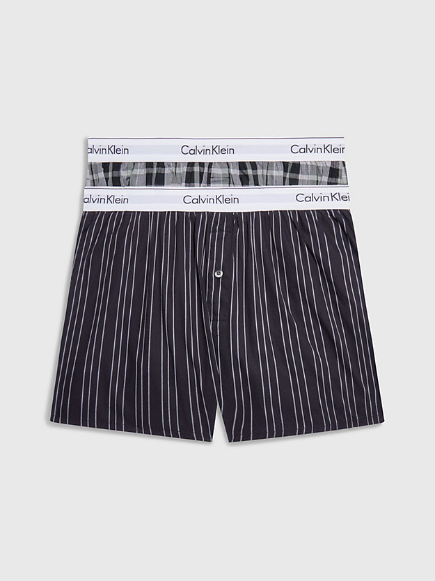 ryan stripe d well/ hickory plaid b 2 pack slim fit boxers - modern cotton for men calvin klein