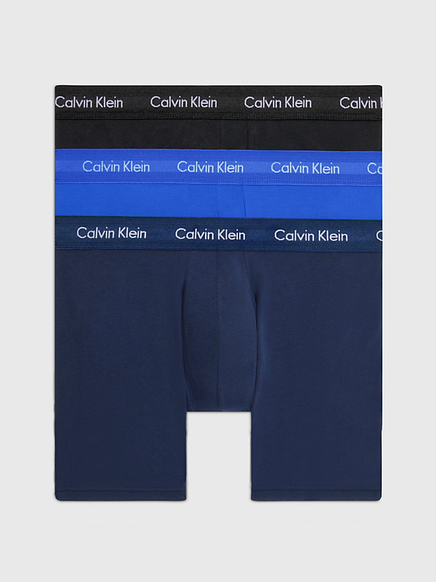 BLACK/BLUESHADOW/COBALTWATER DTM WB Boxer aderenti lunghi in confezione da 3 - Cotton Stretch da uomo CALVIN KLEIN