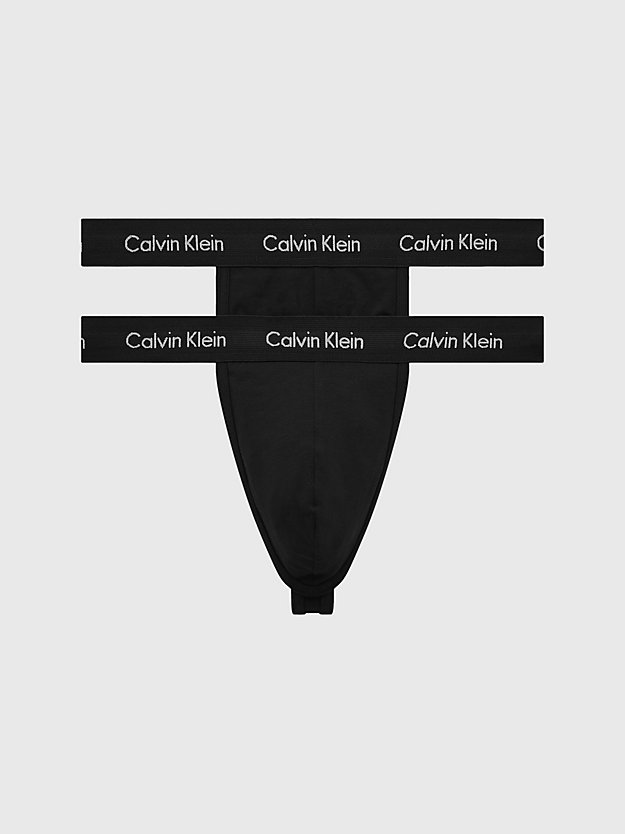 BLACK 2 Pack Thongs - Cotton Stretch for men CALVIN KLEIN