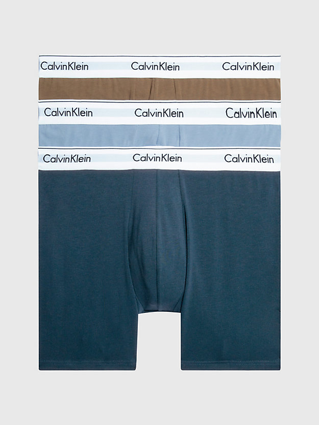 MID NAVY, MAUVE BROWN, ICELAND BLUE Lot de 3 boxers longs - Modern Cotton for hommes CALVIN KLEIN