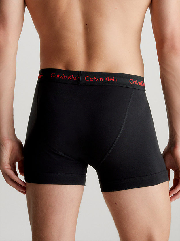 black w/ pompian red logos 3 pack trunks - cotton stretch wicking for men calvin klein