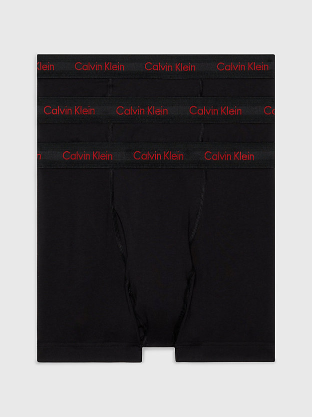 black w/ pompian red logos zestaw 3 par bokserek - cotton stretch wicking dla mężczyźni - calvin klein