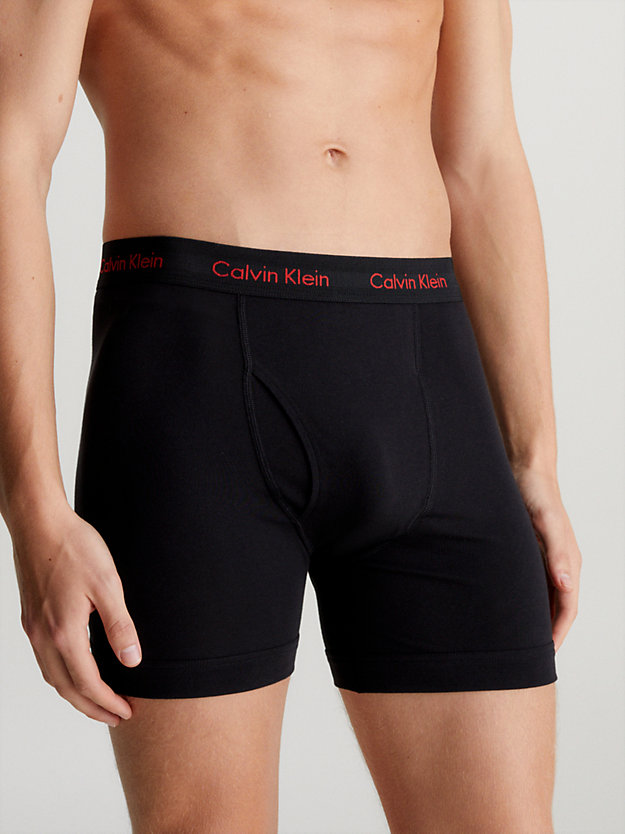 black w/ pompian red logos 3 pack boxer briefs - cotton stretch wicking for men calvin klein
