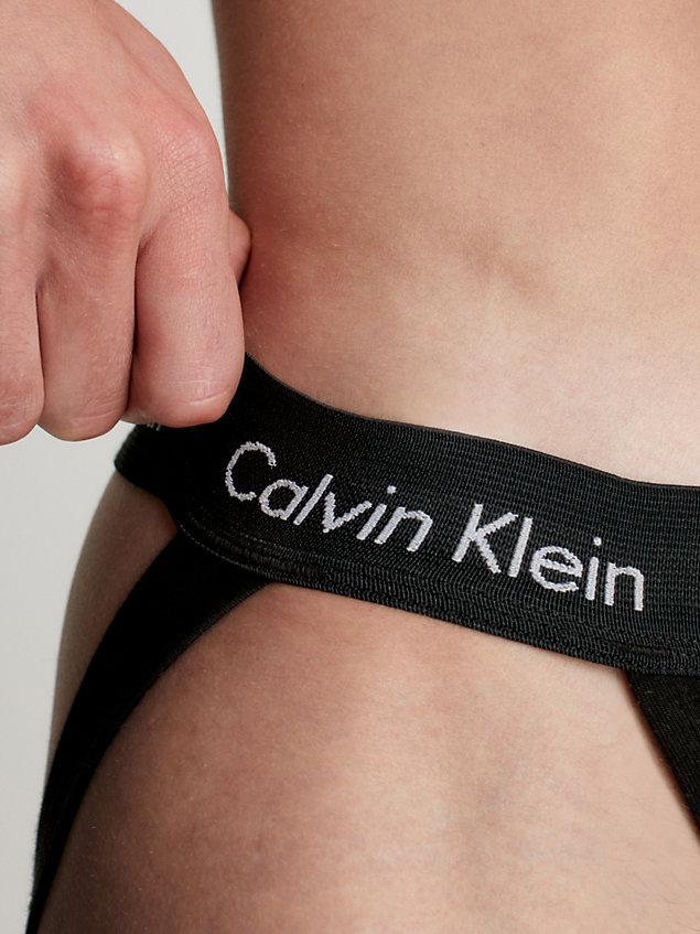 black zestaw 3 par slipów typu jock strap - cotton stretch dla mężczyźni - calvin klein