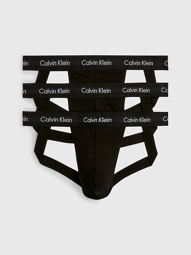 black zestaw 3 par slipów typu jock strap - cotton stretch dla mężczyźni - calvin klein