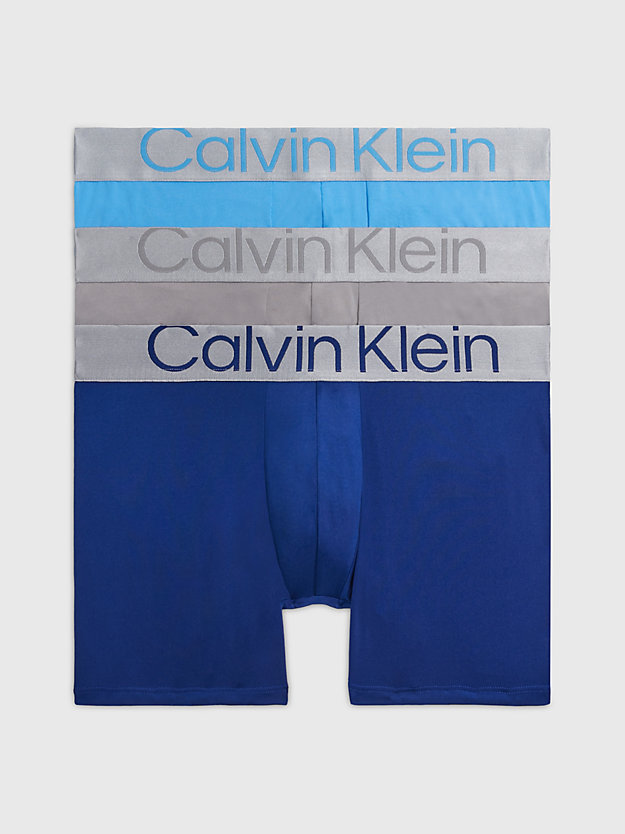 MID BLUE, SIGNATURE BLUE, CLAY GRY Lot de 3 boxers longs - Steel Micro for hommes CALVIN KLEIN