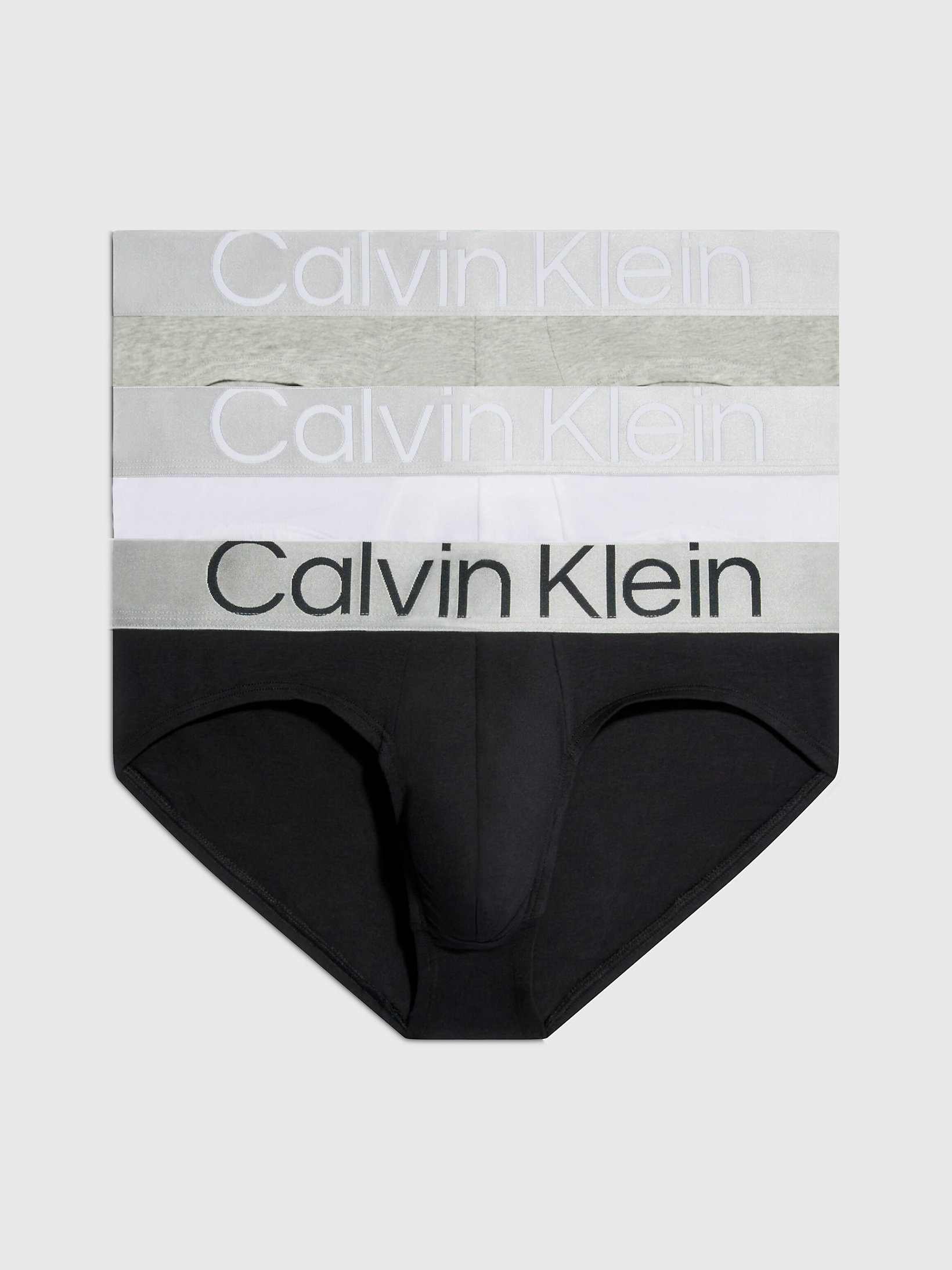 Black/white/grey Heather 3 Pack Briefs - Steel Cotton undefined men Calvin Klein