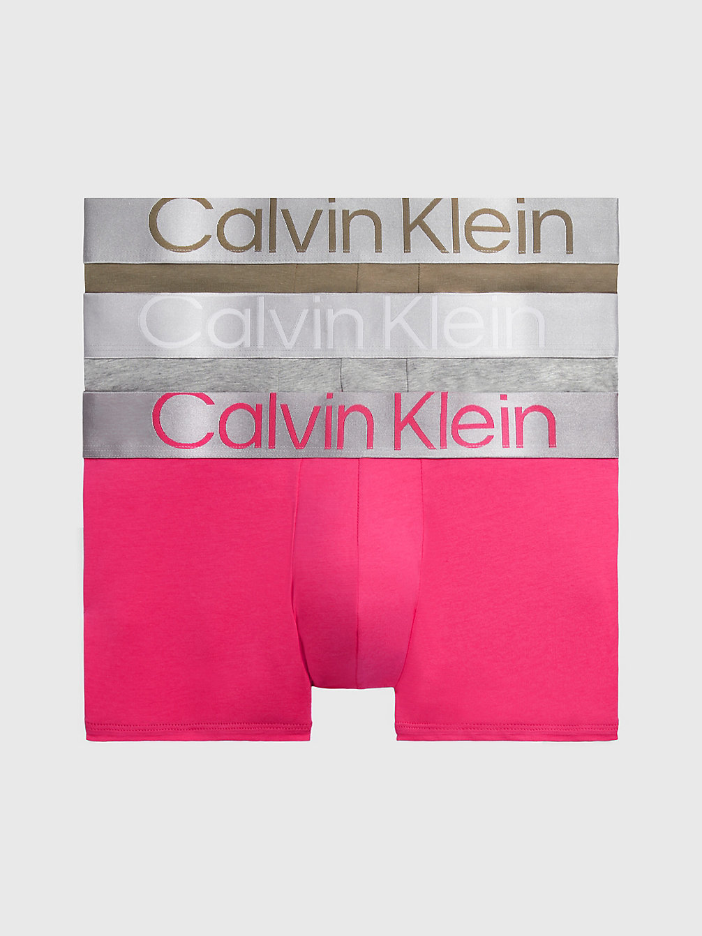 CERISE LIPSTICK, GRY HTHR, GRAY OLV 3 Pack Trunks - Steel Cotton undefined men Calvin Klein