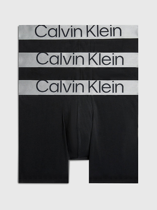 black 3-pack boxers lang - steel cotton voor heren - calvin klein