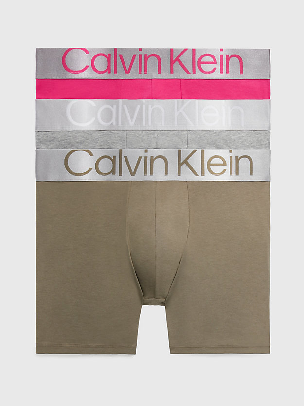 CERISE LIPSTICK, GRY HTHR, GRAY OLV Boxer aderenti lunghi in confezione da 3 - Steel Cotton da uomo CALVIN KLEIN