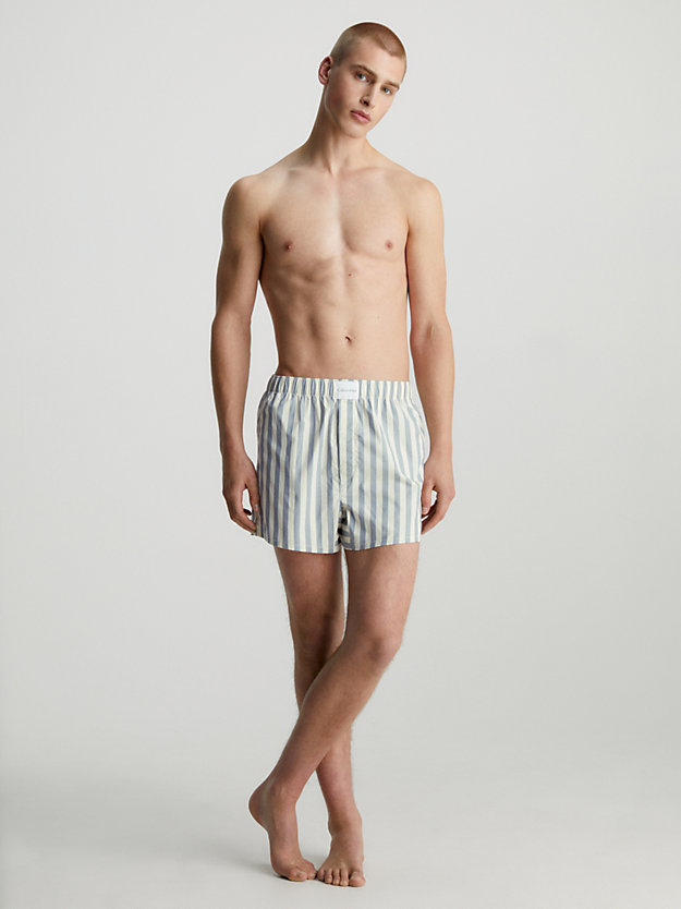 chambray stripe_flint stone wąskie tkaninowe bokserki - pure cotton dla mężczyźni - calvin klein