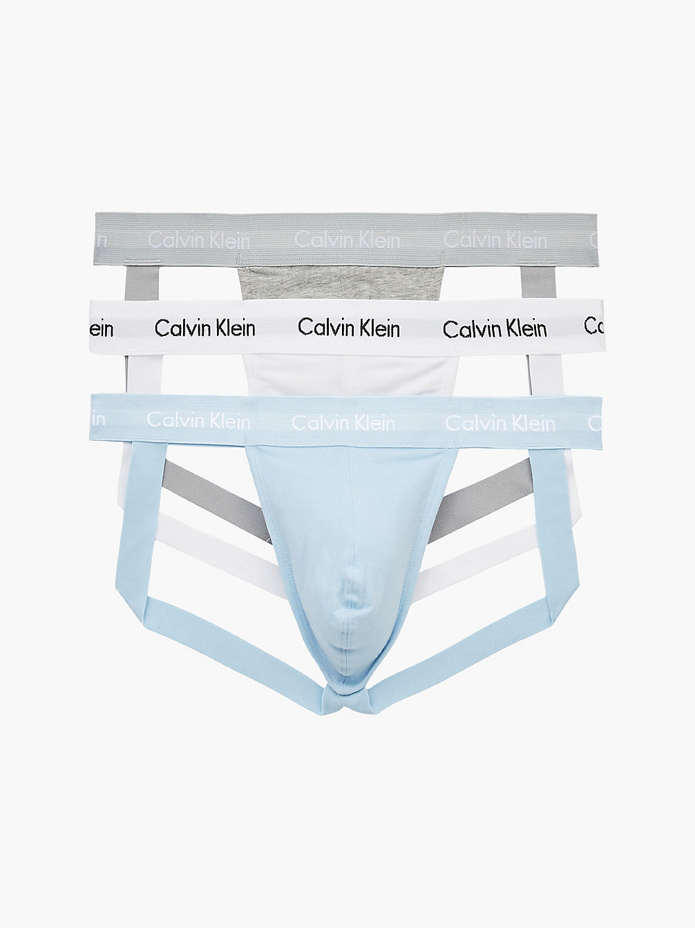 GREY HEATHER/WHITE/RAIN DANCE 3 Pack Jock Straps - Cotton Stretch undefined men Calvin Klein