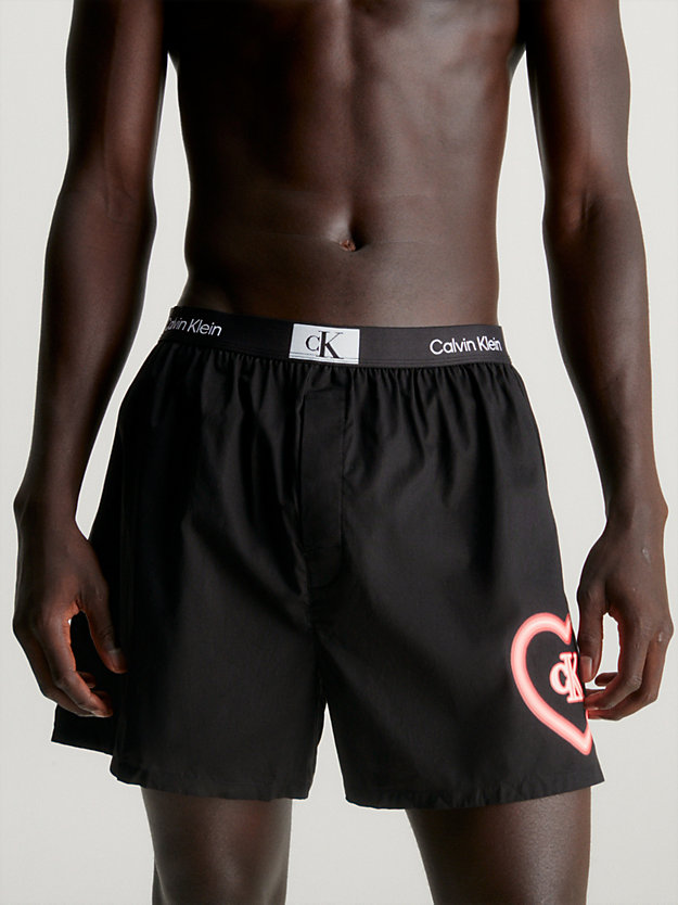 bk- neon hrt graphic_poppy red organic cotton boxer shorts - ck96 for men calvin klein